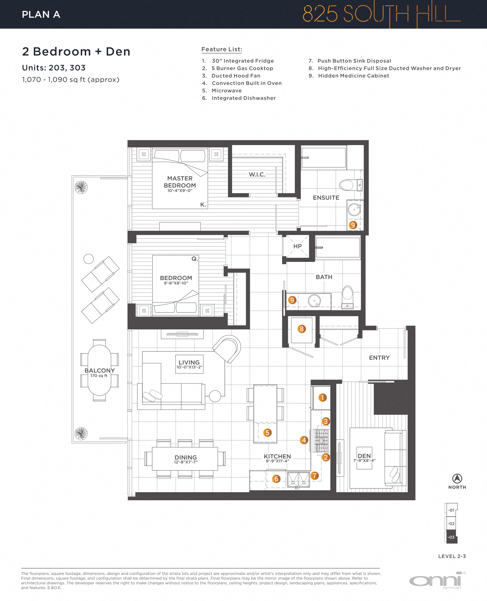 Floor plan for 2 beds, 2 baths, 1070 sqft